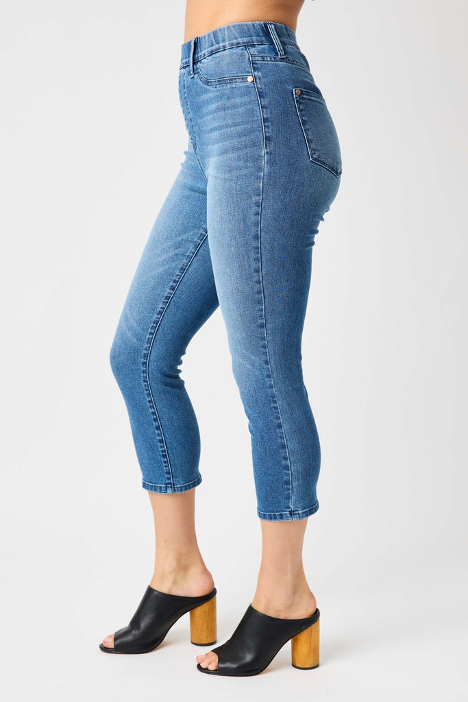 High Waist Pull On Cool Denim Capri