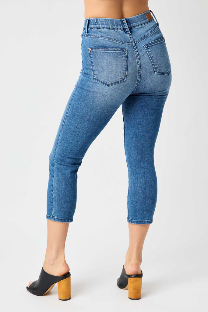 High Waist Pull On Cool Denim Capri