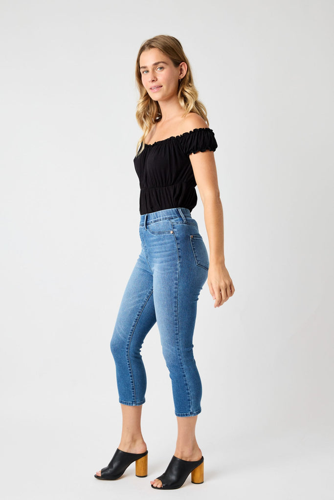 High Waist Pull On Cool Denim Capri