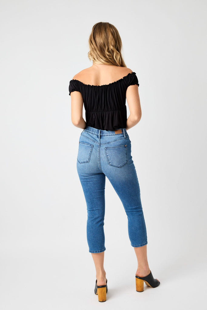 High Waist Pull On Cool Denim Capri