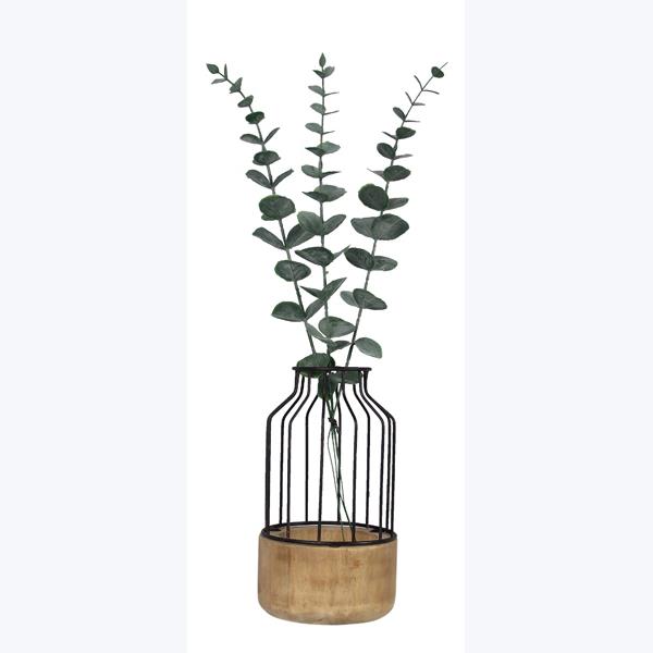 Artificial Plant Wood Vase with Metal Holder