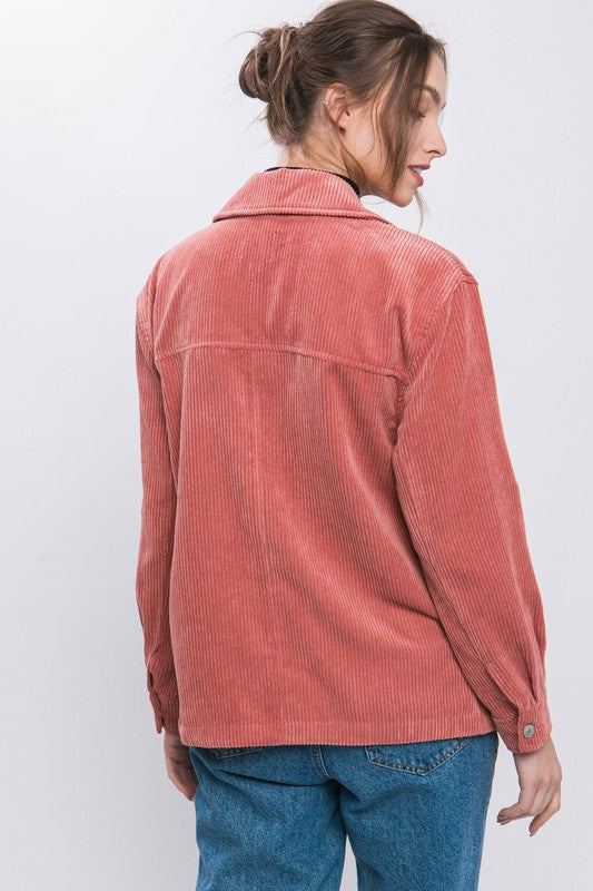 Clay Corduroy Button Down Jacket With Pockets