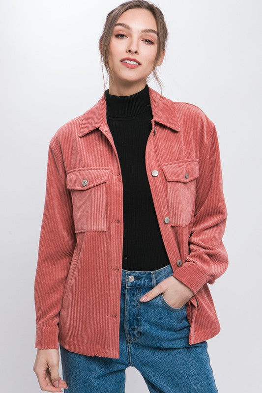Clay Corduroy Button Down Jacket With Pockets