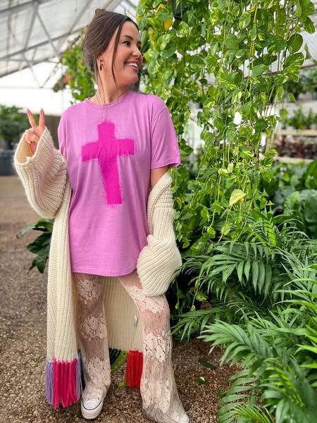 Pink Splatter Cross Graphic T-shirt