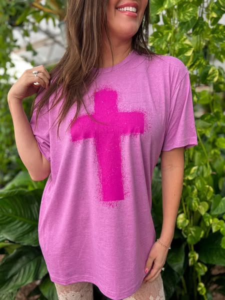 Pink Splatter Cross Graphic T-shirt