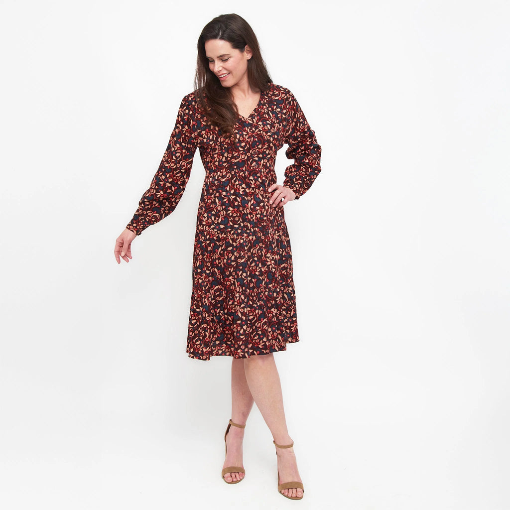 Tiered Long Sleeve Dress W/  Buttons