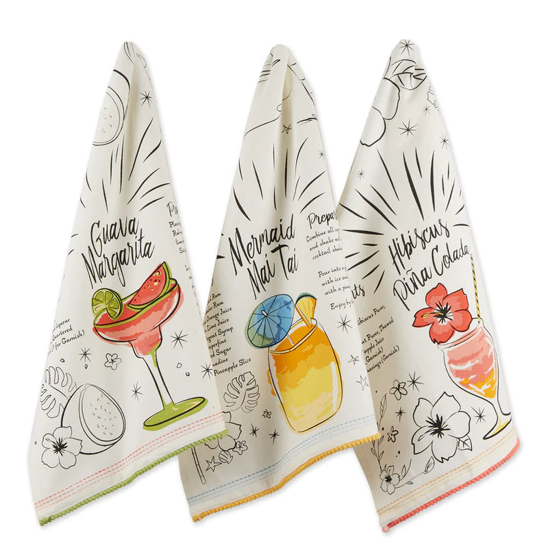 FINAL SALE - Tropical Sips Recipe Embellished Dishtowels