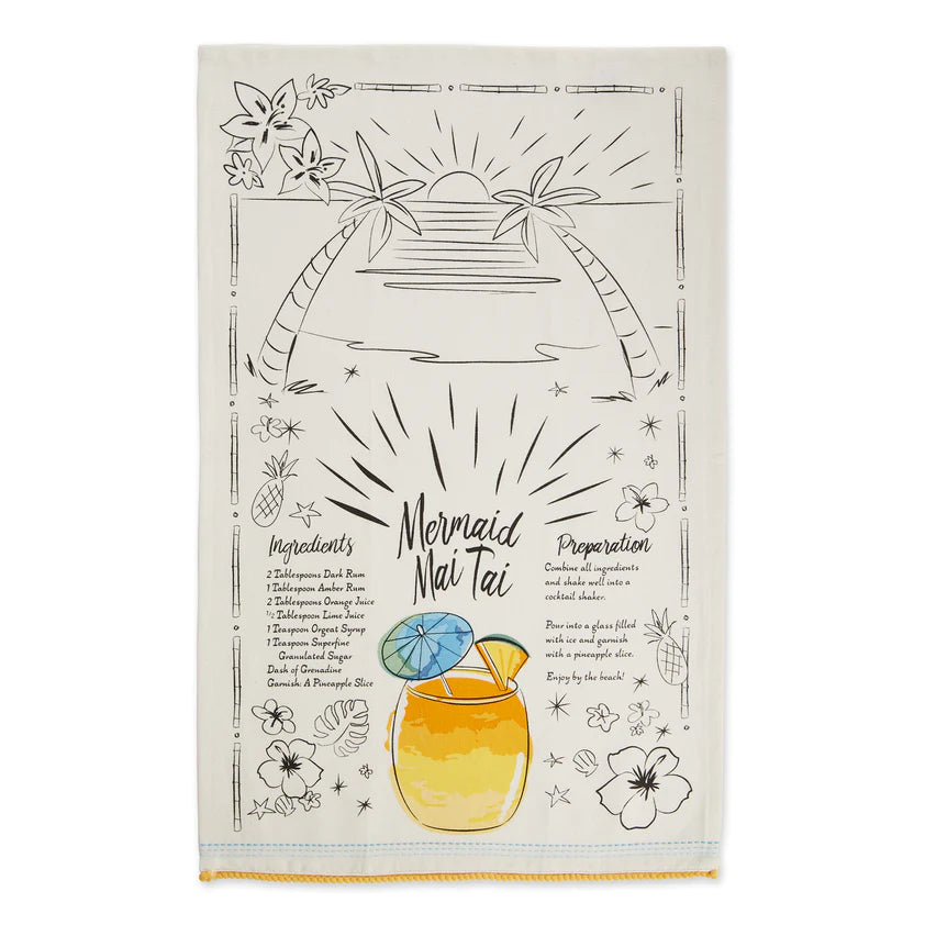 FINAL SALE - Tropical Sips Recipe Embellished Dishtowels