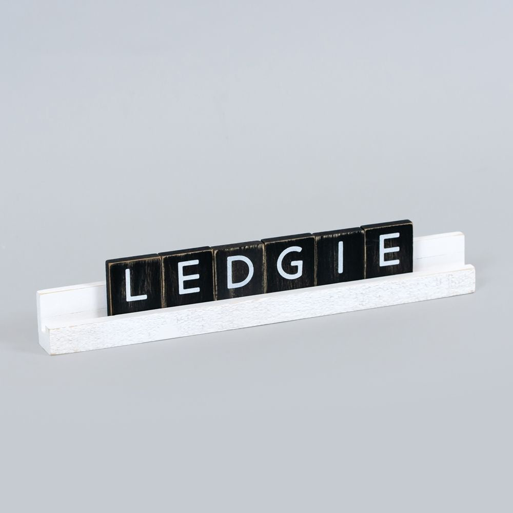 White wood title stand (ledgie)