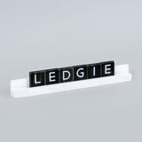 White wood title stand (ledgie)