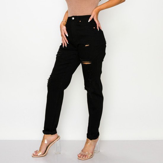 Wax Jeans - Black Distressed Mom Jeans