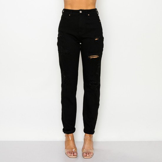 Wax Jeans - Black Distressed Mom Jeans