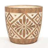 POT FLORAL MEDALLION LARGE 5.5IN X 5IN LIGHT BROWNCREAM CONCRETE WITH WATERTIGHT GLAZE WILL HOLD 5I