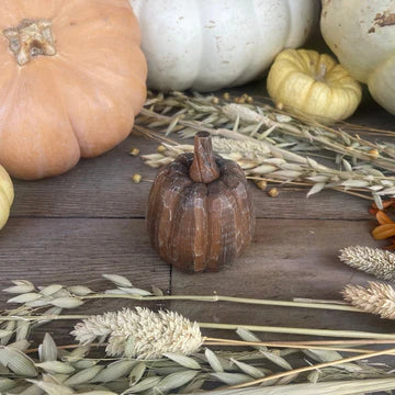 Sm. Wood 3D Carved Pumpkin,
