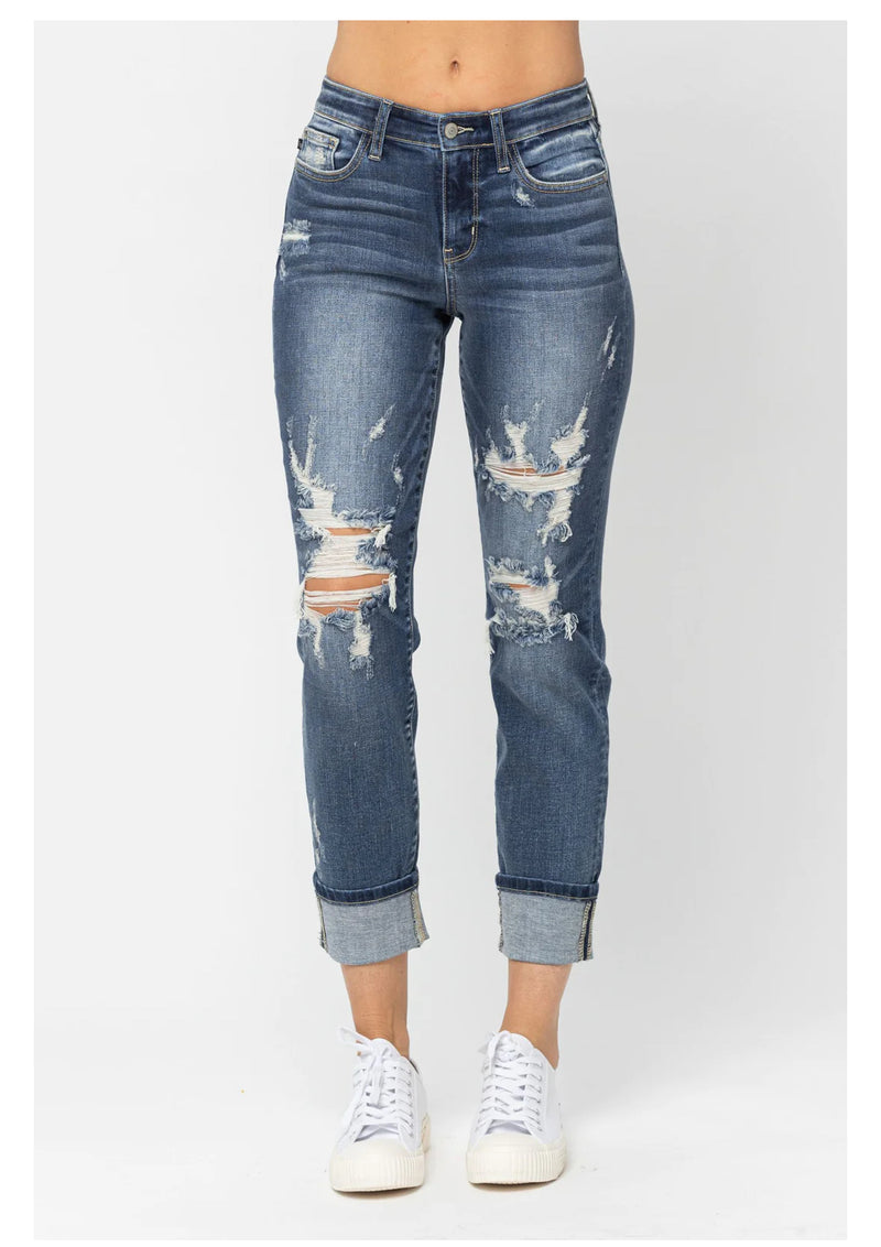 MID RISE CUFFED DESTROY BF