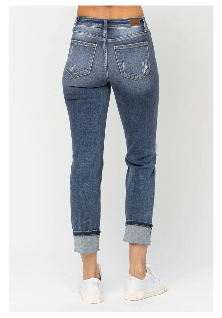 MID RISE CUFFED DESTROY BF