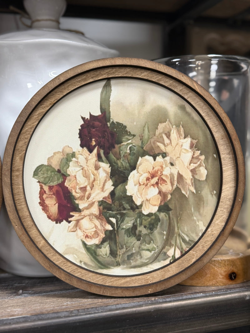 8" Round Vintage Floral Art