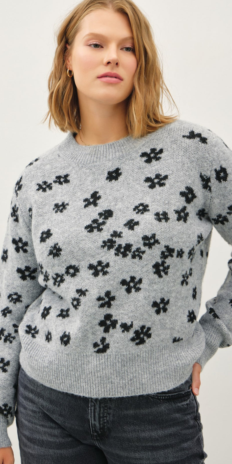 Curvy Grey Floral Sweater