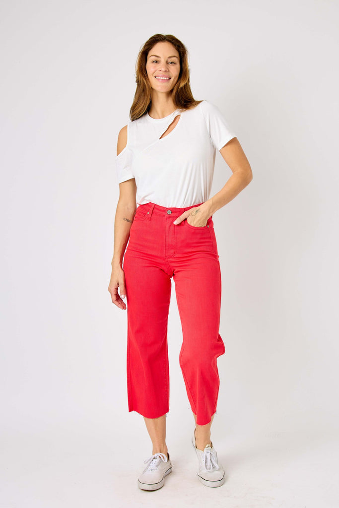 RED CROP WIDE TUMMY CONTROL (Judy Blue)