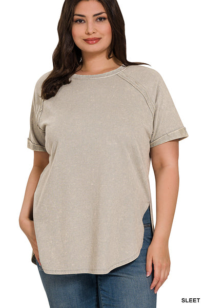 Curvy Acid Wash Top - Sleet