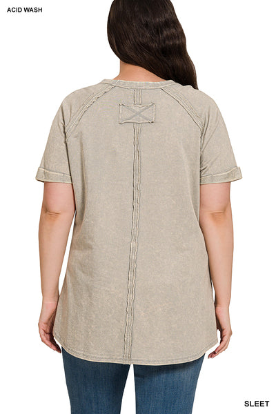 Curvy Acid Wash Top - Sleet