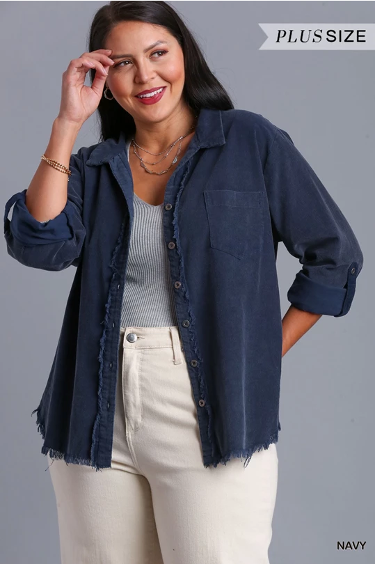 Curvy Navy Button Shacket