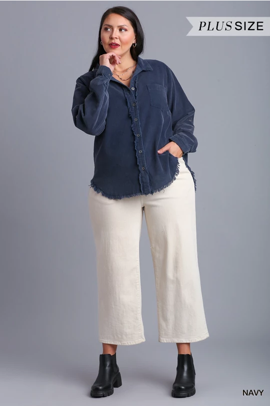 Curvy Navy Button Shacket