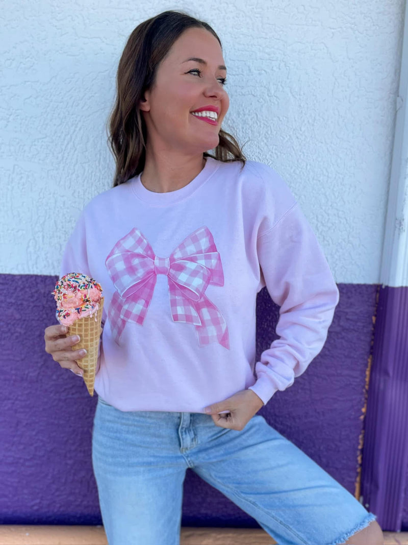 Bubblegum plaid bow sweatshirt