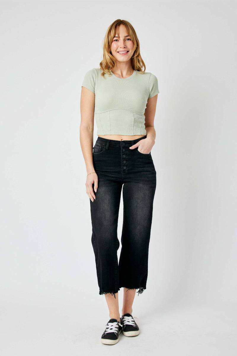 High Waist Raw Hem - Black