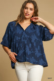 Navy Split Neck Top