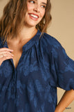 Navy Split Neck Top