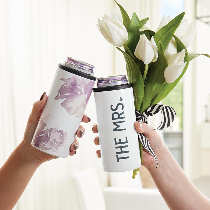 Wedding Skinny Can Cooler-Pink Floral