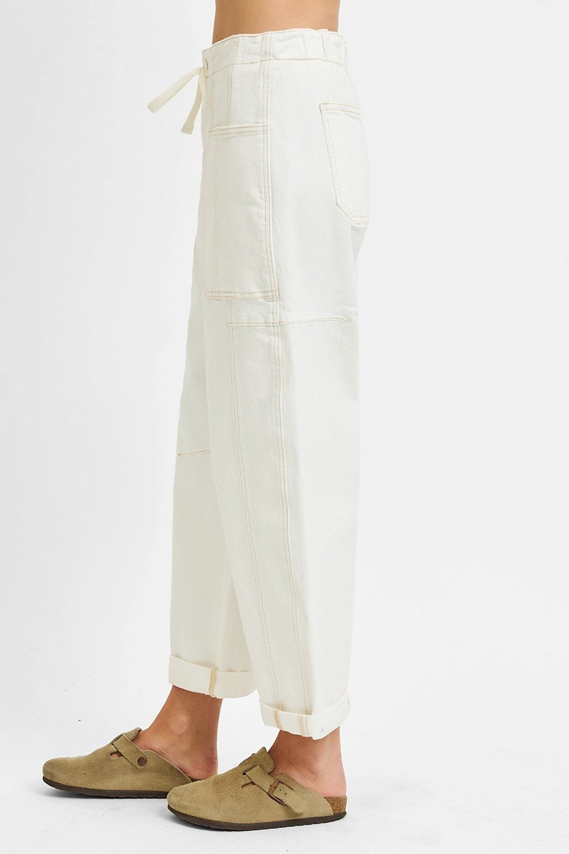 Cream HR Crop Barrel Risen Jeans
