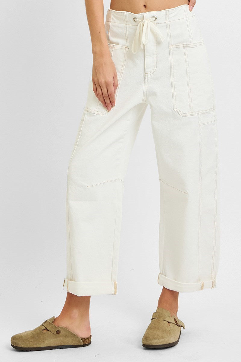 Cream HR Crop Barrel Risen Jeans