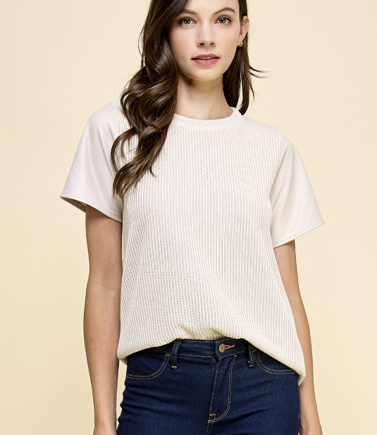 Ivory Top With Pleather Sleeve
