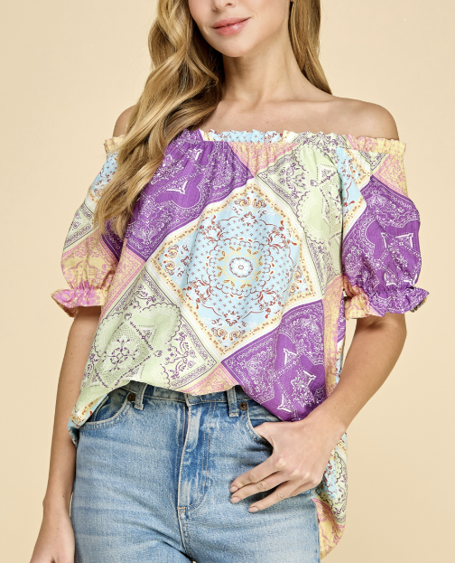 Pattern Lime/eggplant Top