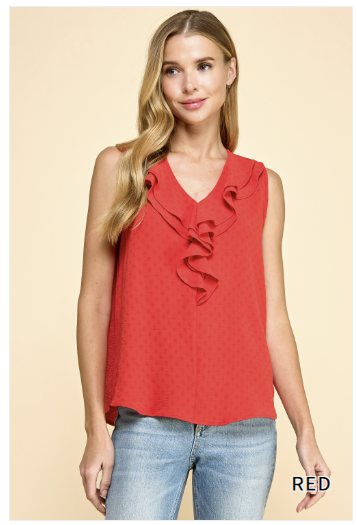 Red Flutter V-neck Top