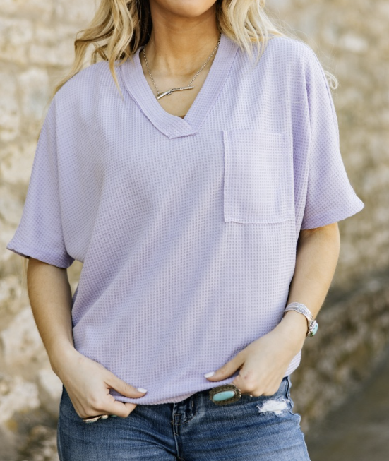 Lilac Waffle Vneck 1x, 2x ,3x