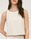 Natural Linen Crop Top, brown trim