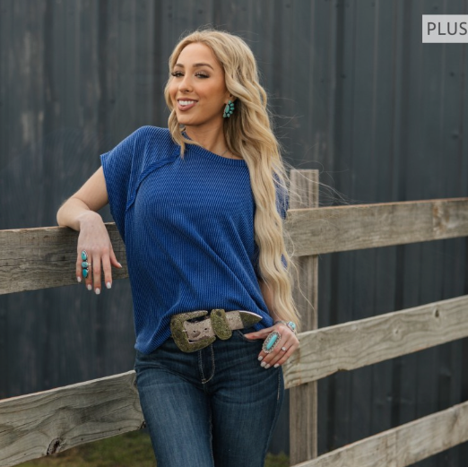 Curvy Navy Knit Top