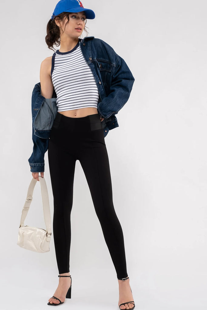 Elastic side skinny black pants