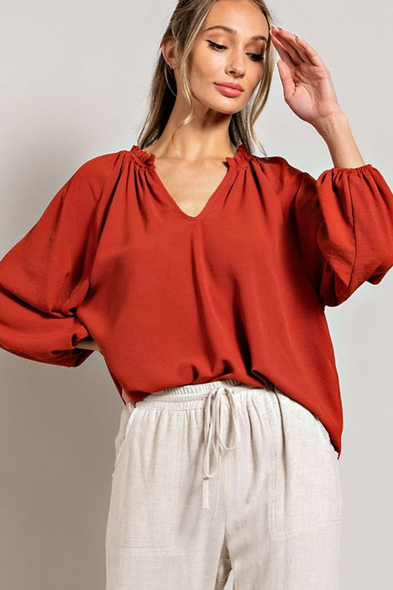 Rust Puff Blouse