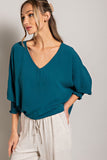 FINAL SALE - Teal V-neck Blouse