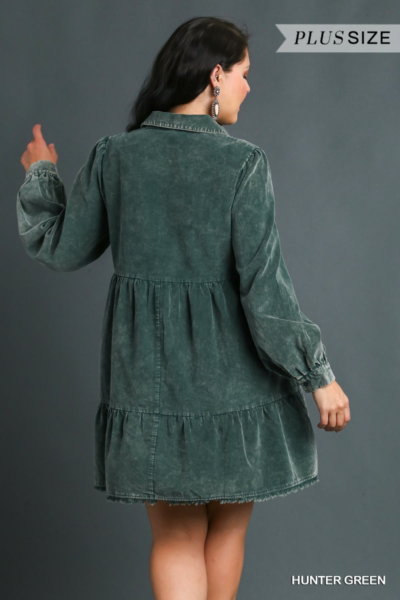 Curvy hunter green corduroy dress