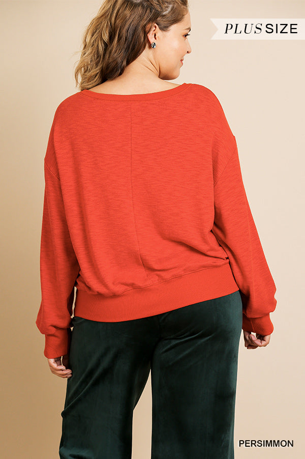 Curvy Red Slub Knit Top