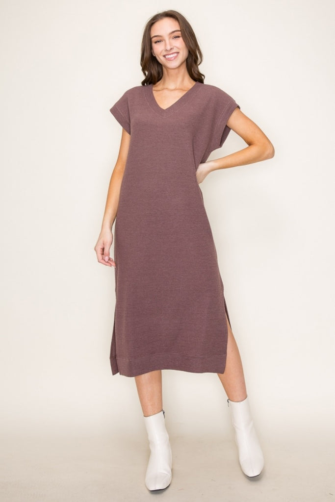 V-neck maxi cloudy knit dress