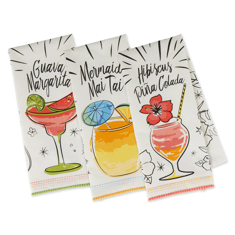 FINAL SALE - Tropical Sips Recipe Embellished Dishtowels