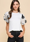 Ivory Top With Floral Sleeves