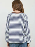 Stripe Crew Neck V-stitch Long Sleeve Knit Top
