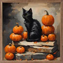 8x8 Black Cat With Pumpkin Stack